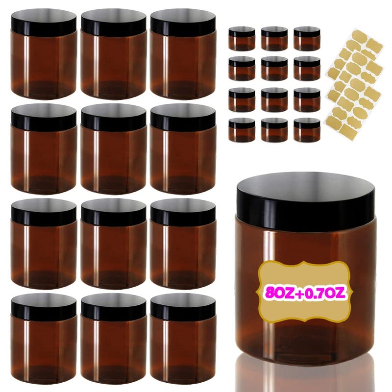AMORIX 8oz Amber Plastic Jars with Lids 8 oz Plastic Containers with Lids + 20g Sample Containers (Set of 24) Airtight Container for Lip Scrub, Body Butters, Cream, Slime, Craft Storage - Image 1