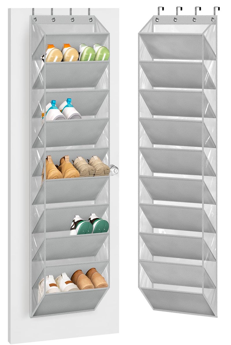 AOODA منظم أحذية شفاف 10 طبقات فوق الباب AOODA مع جيوب عميقة رف أحذية معلق كبير يناسب باب الخزانة يحمل 20 زوج من الأحذية رمادي