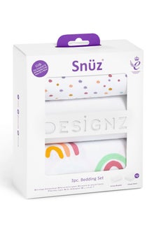 Snuz 3 Pieces Crib Bedding Set For Infant And Baby, Bundle, 100% Soft Jersey Cotton , 1X Blanket , 2 Xcrib Sheets, Fitted Sheet Size:44 X 80Cm (Max.), Blanket Size: 75 X 75Cm - Rainbow  - Image 3