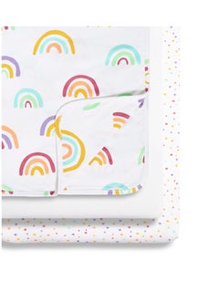 Snuz 3 Pieces Crib Bedding Set For Infant And Baby, Bundle, 100% Soft Jersey Cotton , 1X Blanket , 2 Xcrib Sheets, Fitted Sheet Size:44 X 80Cm (Max.), Blanket Size: 75 X 75Cm - Rainbow  - Image 1