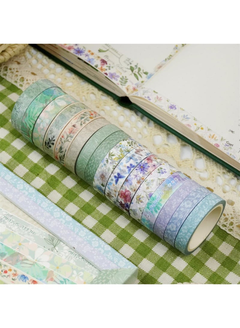 SYOSI Washi Tape Set, Floral Decorative Paper Tape for Scrapbooking Bullet Journal Planner Cards Gift Wrapping DIY Crafts, 16 Rolls - Image 4