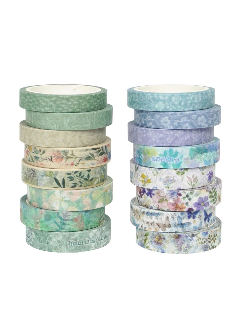 SYOSI Washi Tape Set, Floral Decorative Paper Tape for Scrapbooking Bullet Journal Planner Cards Gift Wrapping DIY Crafts, 16 Rolls - Image 1