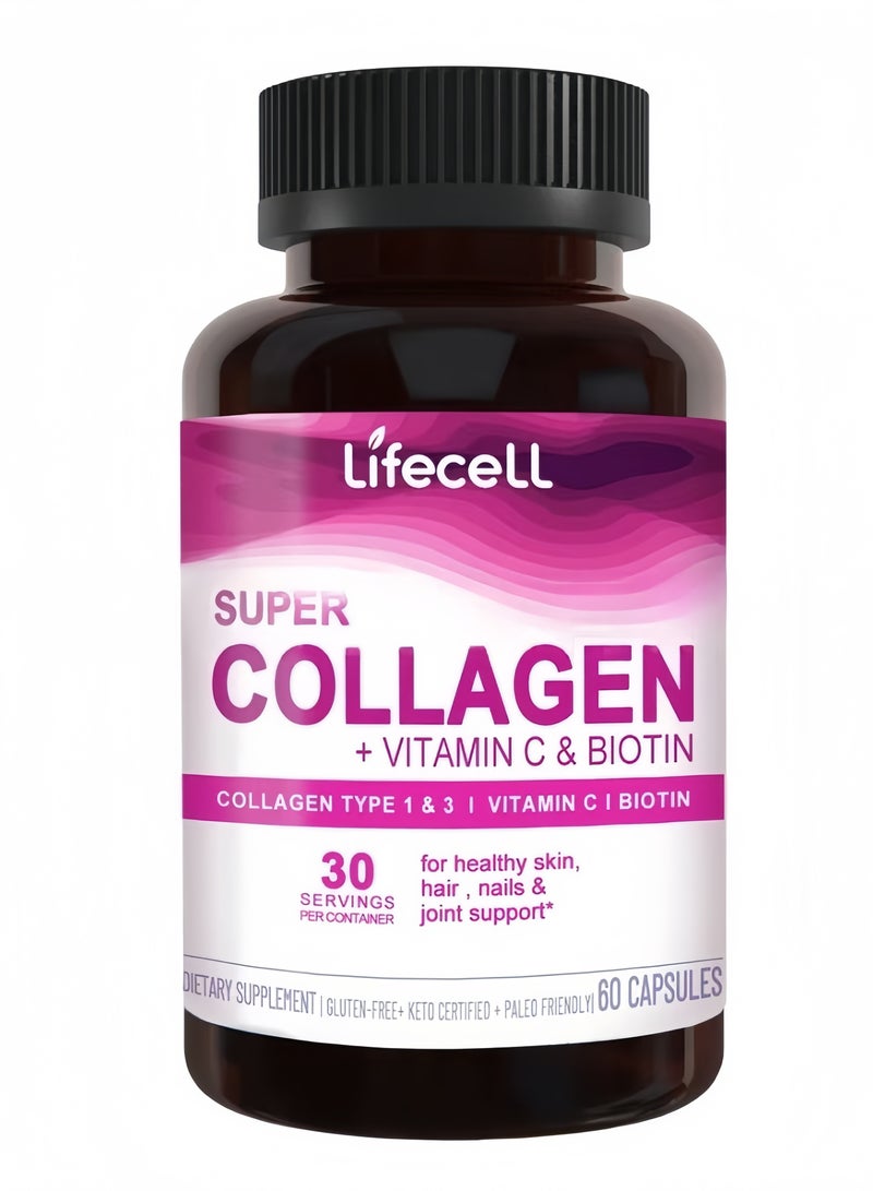Lifecell Super Collagen Peptides + Vitamin C & Biotin, Promotes Healthy Hair, Beautiful Skin, and Nail Support, Dietary Supplement - Image 1