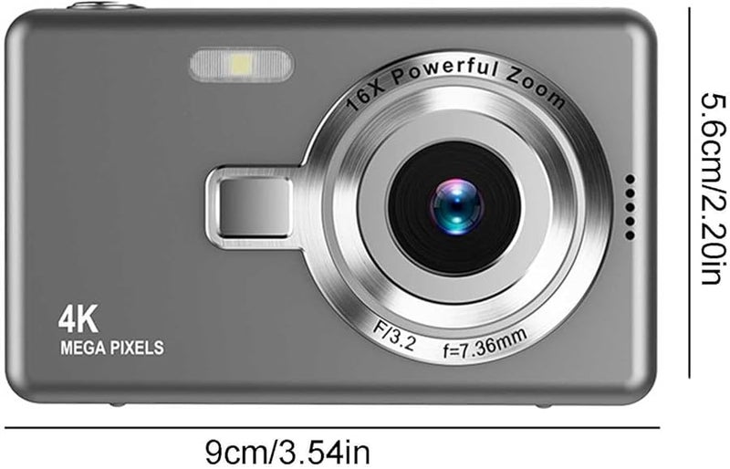 48MP Digital Camera with 4 Inch Screen 16x Zoom 1080p Vlogging Gray 32GB Card - Image 3