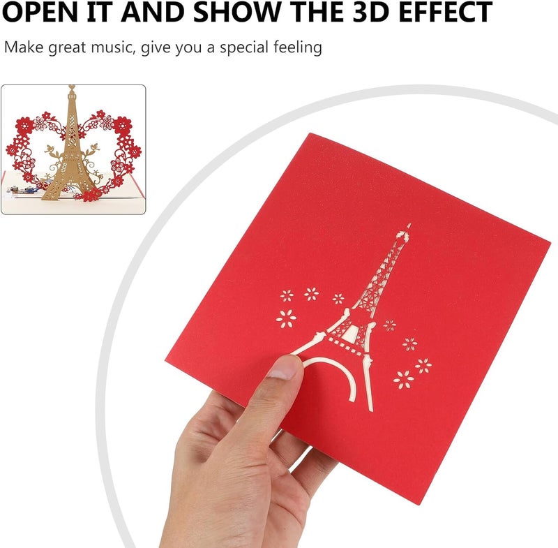 PRETYZOOM 3D Luminous Eiffel Tower Birthday Greeting Card with Music, Glowing Three-Dimensional Birthday Blessing Card for Festival and Celebration - Image 2