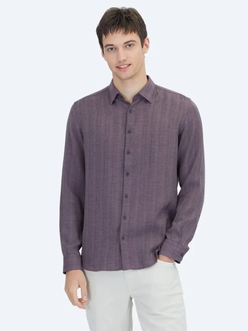 Kip Damson Color Striped Regular Fit Weaving Casual Shirt