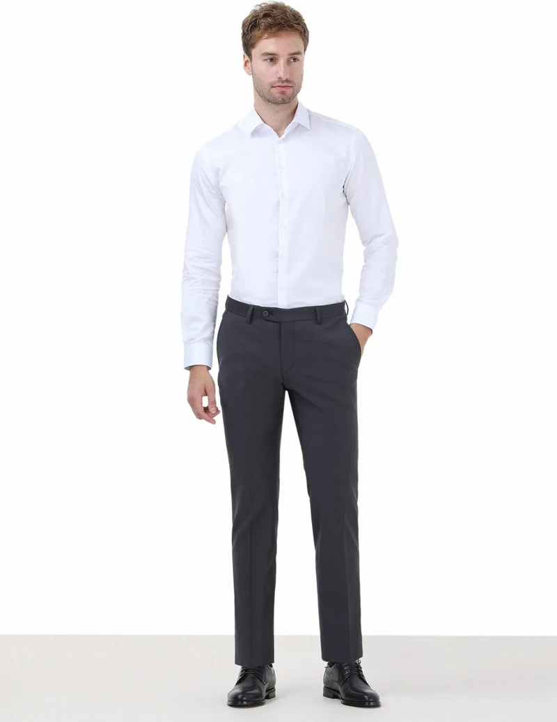 كيب Anthracite Plain Woven Fitted Fit Classic Wool Blend Trousers
