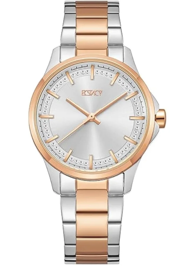 ECSTACY ECSTACY Women's 2035 Movement Watch, Analog Display and Stainless Steel Strap - E23516-KBKS, Two Tone Rose Gold