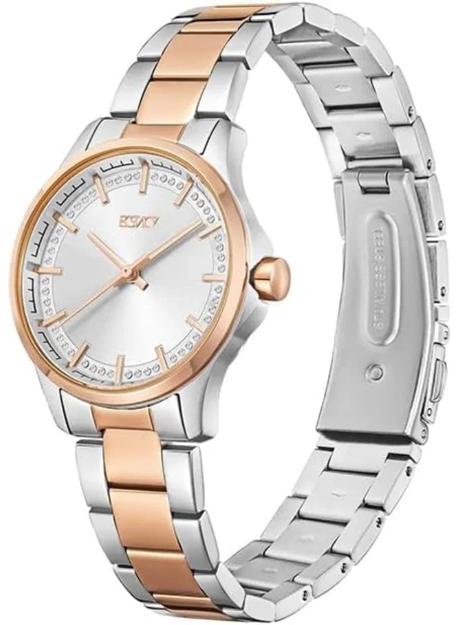 ECSTACY ECSTACY Women's 2035 Movement Watch, Analog Display and Stainless Steel Strap - E23516-KBKS, Two Tone Rose Gold