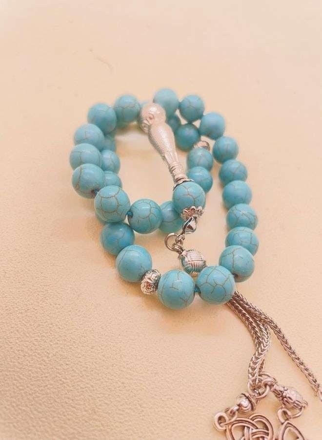 33 Natural Turquoise Muslim Prayer Beads, Tasbih Beads Handmade-10mm - Image 4