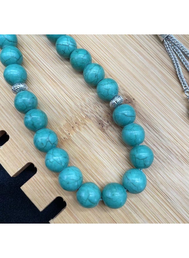 33 Natural Turquoise Muslim Prayer Beads, Tasbih Beads Handmade-10mm - Image 3
