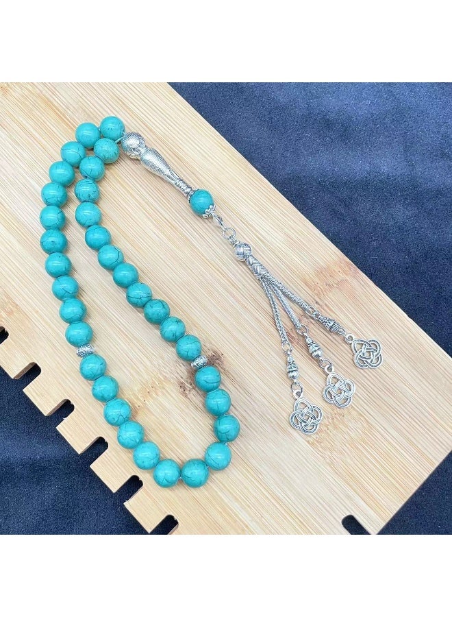 33 Natural Turquoise Muslim Prayer Beads, Tasbih Beads Handmade-10mm - Image 2