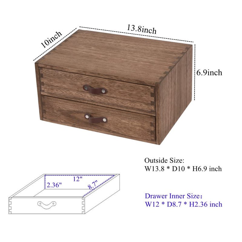 DDYURI Wood 2 Drawer Desktop Organizer Cabinet - Desk Storage Box for Kitchen Counter,Dresser Tabletop -Wooden File Organizer Printer Machine Stand for Office Accessories Chest Dark (FAX2C-DKï¼‰ - Image 5