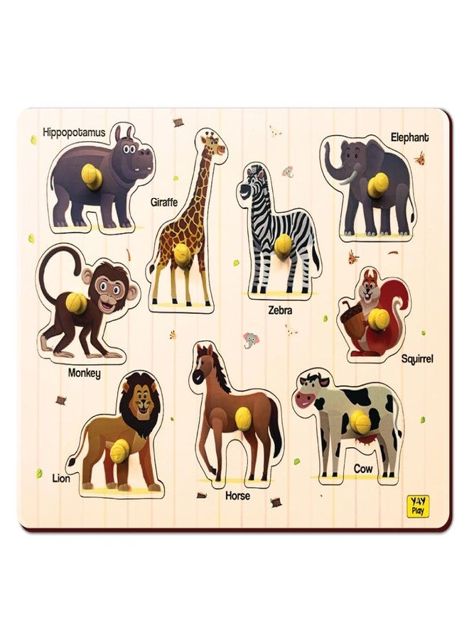 YaYplay Yay Play Educational Toys for 3 Year Old - Wooden Animals Pegboard Knob Puzzle | Durable, Vivid Print Shape Puzzles for Kids for Age 2 | Easy to Grab 2 Years Kids Activity Toys - Image 1