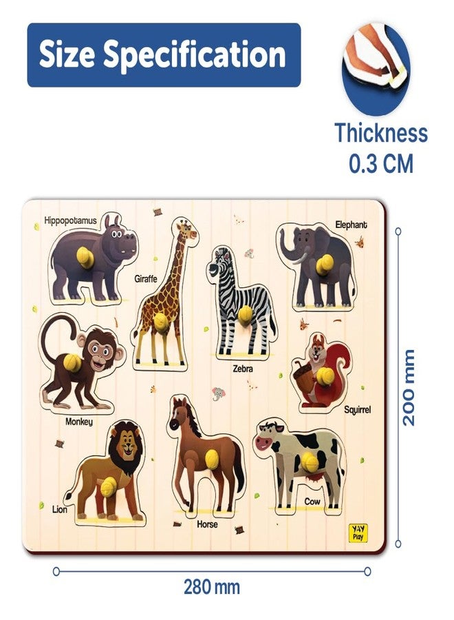 YaYplay Yay Play Educational Toys for 3 Year Old - Wooden Animals Pegboard Knob Puzzle | Durable, Vivid Print Shape Puzzles for Kids for Age 2 | Easy to Grab 2 Years Kids Activity Toys - Image 2