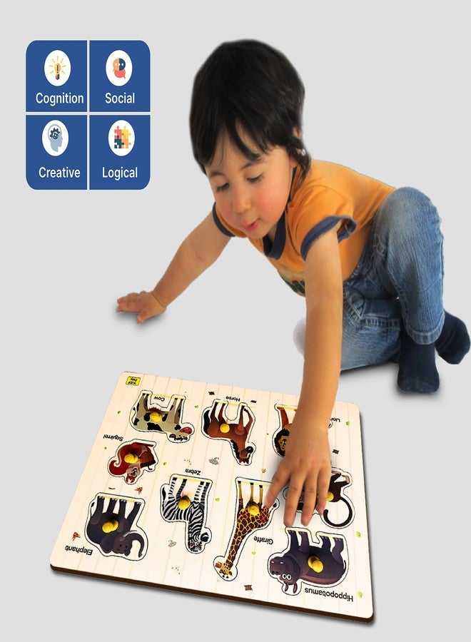 YaYplay Yay Play Educational Toys for 3 Year Old - Wooden Animals Pegboard Knob Puzzle | Durable, Vivid Print Shape Puzzles for Kids for Age 2 | Easy to Grab 2 Years Kids Activity Toys - Image 5