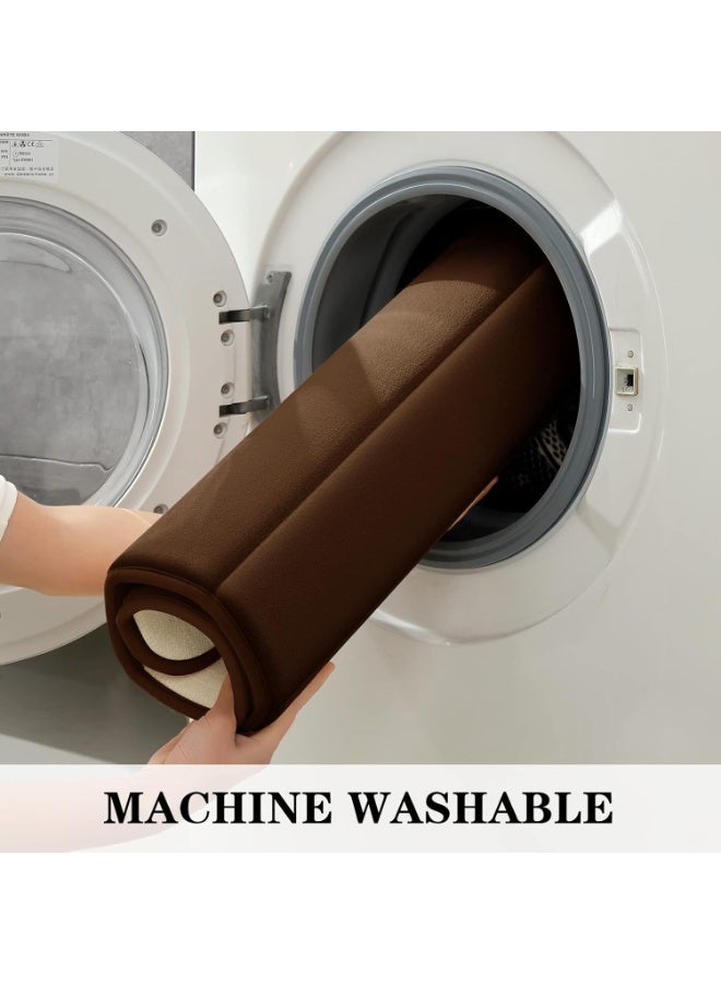3 Pieces Coffee Brown Coral Velvet Bathroom Rug Set, Non Slip Fast Water Absorbent Soft Fluffy Bath Mats, Washable Floor Mats for Shower Toilet Sink - Image 4