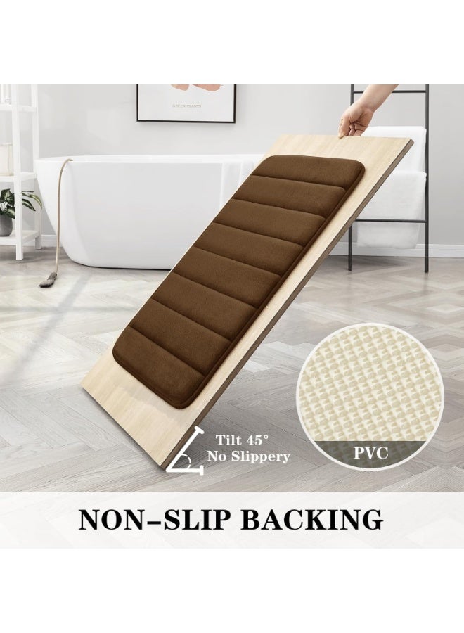 3 Pieces Coffee Brown Coral Velvet Bathroom Rug Set, Non Slip Fast Water Absorbent Soft Fluffy Bath Mats, Washable Floor Mats for Shower Toilet Sink - Image 3