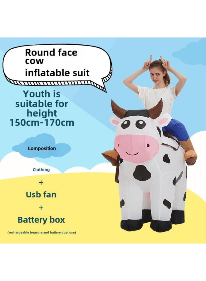 Children's Funny Costume Festival Performance Parent-Child Cartoon Pug Dress Up Doll Props Puppy Inflatable Year Gift-Color:Round Faced Cow—youth  - Image 1