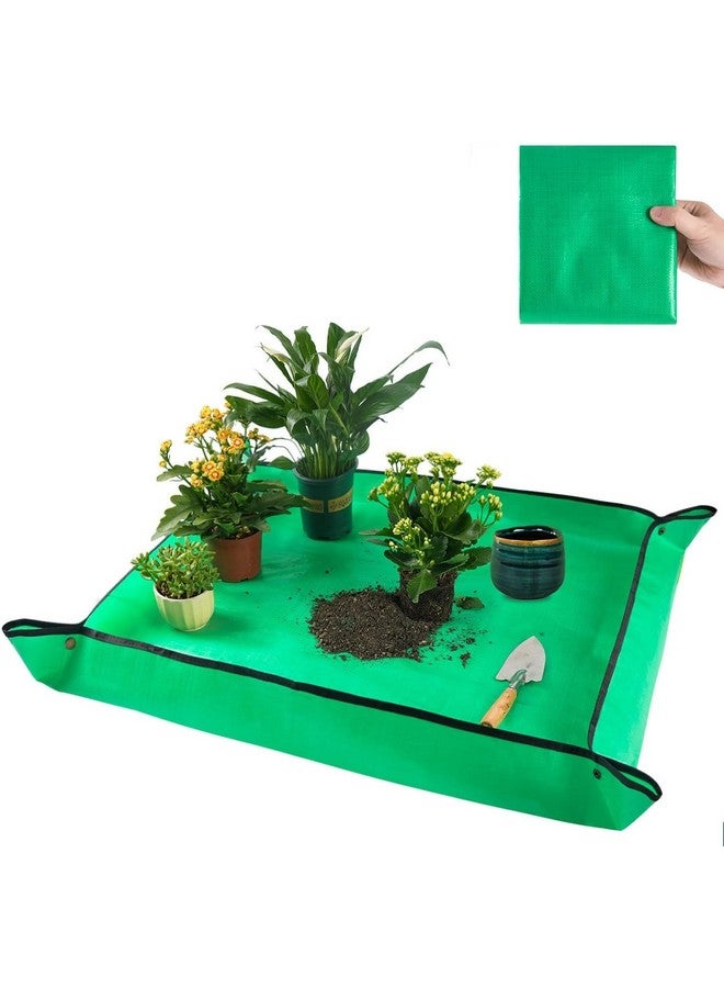 DHVSAM 100*100CM Gardening Mat for Indoor Bonsai Succulent Plant Care Waterproof and Foladable PE Garden Mat for Watering Grassland Balcony Nursery Potting and Transplanting Mat Plant Seedling Green - Image 1