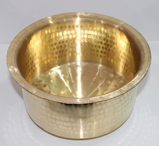 SHIV HOME WORLD SHIV HOME WORLD rass Hammered patila Brass tope Brass cookware patila Round tapeli bhagona for Home Kitchen NO14 - Image 3
