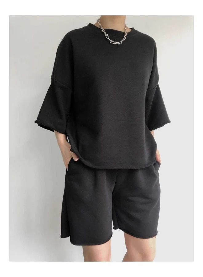 MAI STUDIOS CO.  Gama Oversized Shorts and T‑Shirt Set – Black. for Women | Best Price UAE