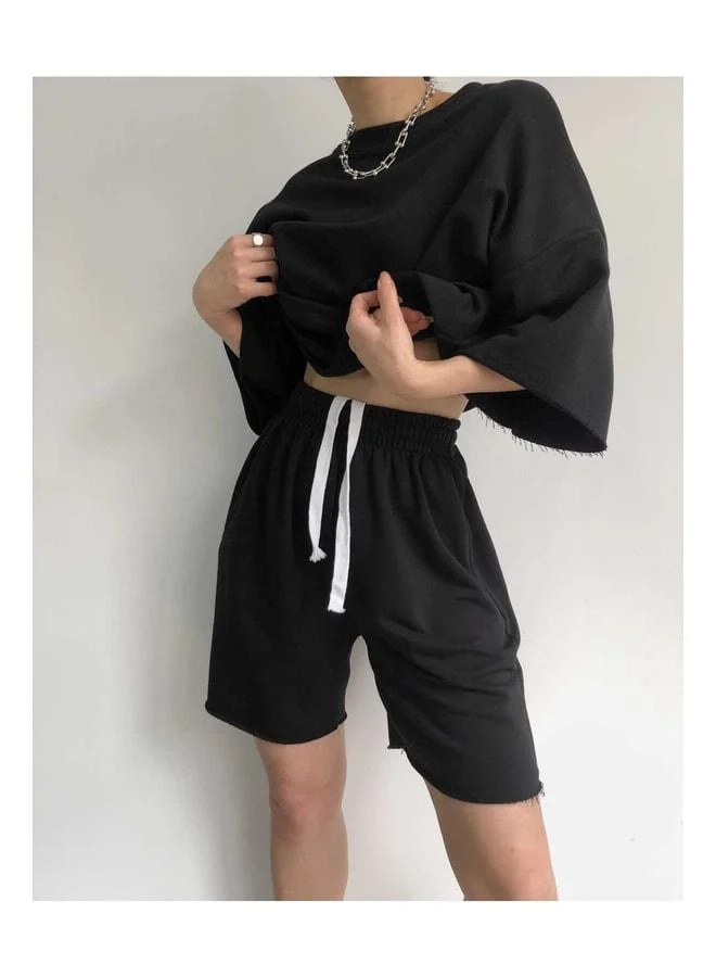 MAI STUDIOS CO.  Gama Oversized Shorts and T‑Shirt Set – Black. for Women | Best Price UAE