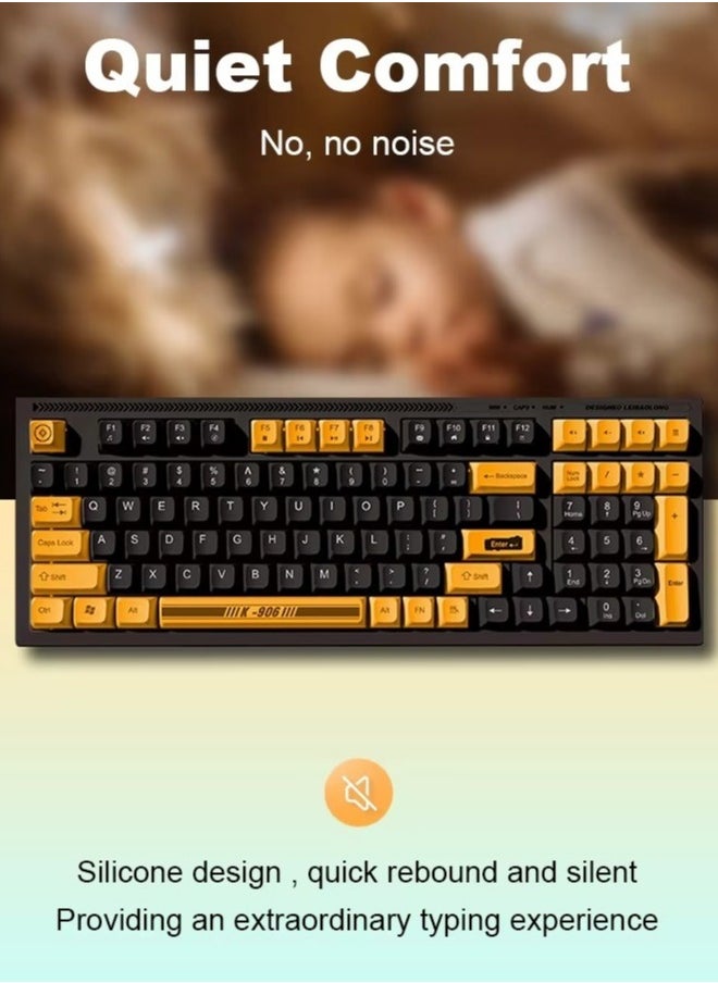 ماركة غير محددة - لوحة مفاتيح وسائط متعددة صامتة K-906 - مقاومة للماء، سلكية، USB، مريحة، لوحة مفاتيح QWERTY - إضاءة خلفية LED بيضاء - للألعاب / الأعمال / الكمبيوتر الشخصي / ماك / ويندوز | (مفتاح عربي / إنجليزي) - Image 1