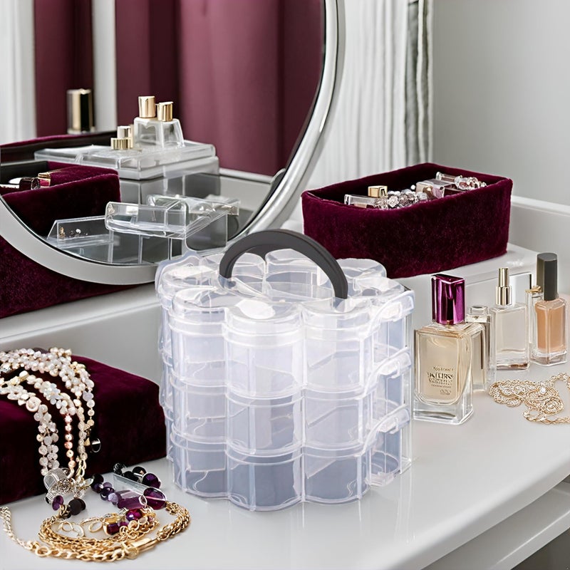 FINWARE Beauty, Cosmetic Display Cases, White, 3-Layer 9 Grid Cosmetic, Makeup Jewelry Lipstick ETC Small Iteams Storage Organizer Box Transparent Plastic For Women, Bride & Girls.(Pack Of 1)