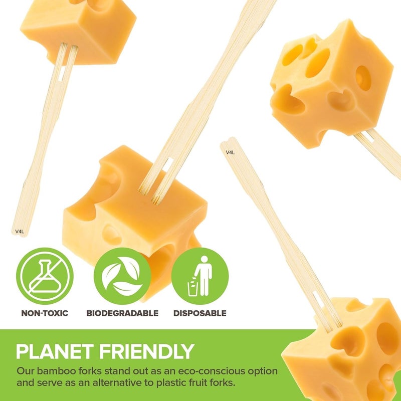 V4L Bamboo Appetizer Forks 35 Disposable Bamboo Fork for Charcuterie Mini Forks for Appetizers Cocktail Forks for Weddings Small Appetizer Picks Pack of 500 - Image 2