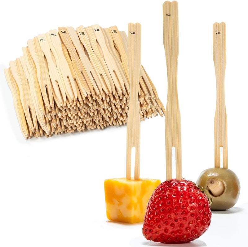 V4L Bamboo Appetizer Forks 35 Disposable Bamboo Fork for Charcuterie Mini Forks for Appetizers Cocktail Forks for Weddings Small Appetizer Picks Pack of 500 - Image 1