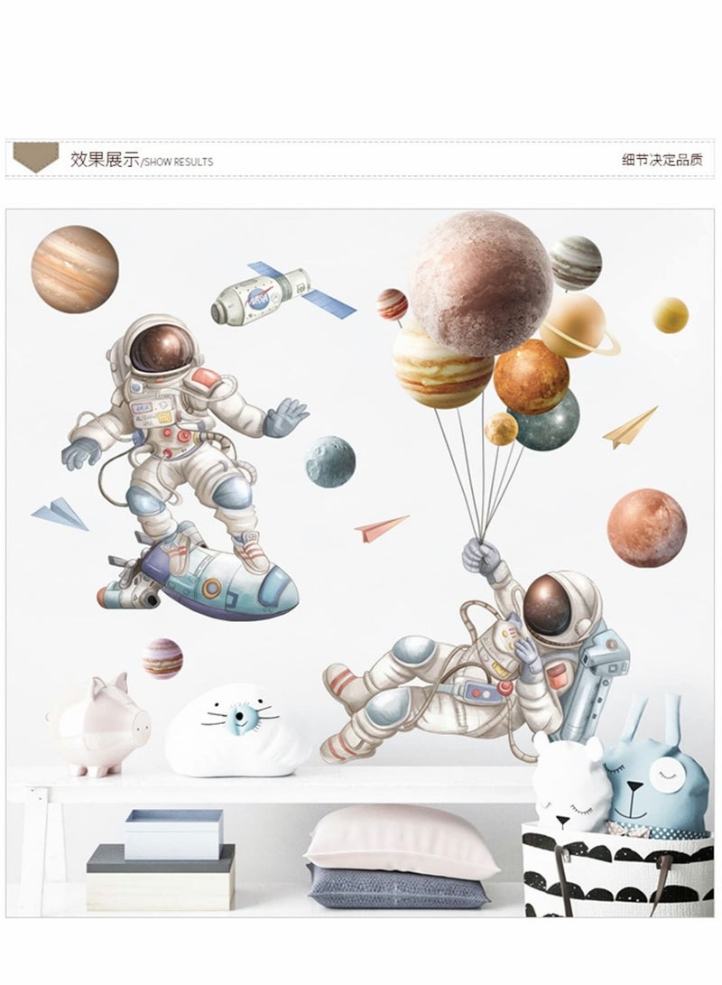 Captaintech Astronaut Wall Decals, Satellite Planets and Stars Outer Space Art Stickers, Nursery Kids Room Gaming Decor - Image 2