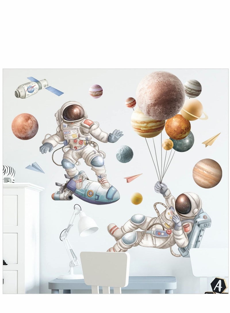 Captaintech Astronaut Wall Decals, Satellite Planets and Stars Outer Space Art Stickers, Nursery Kids Room Gaming Decor - Image 4