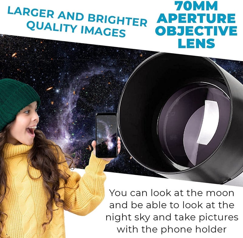 Marrone Telescope Astronomical Portable Zoom HD Refractor Telescope for Beginners, 70mm Aperture 300mm AZ Mount with Barlow 2 Lens Eyepiece & Tripod & Moon Filter Kids Star Spotting Scope - Image 3