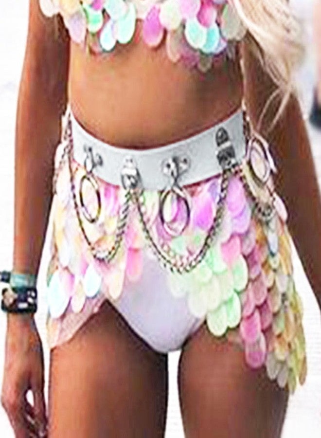 TWINKLEDE Waist Chain Belt Rave Leather Body Accessories for Women (White) - Image 3