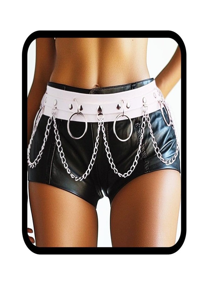 TWINKLEDE Waist Chain Belt Rave Leather Body Accessories for Women (White) - Image 1