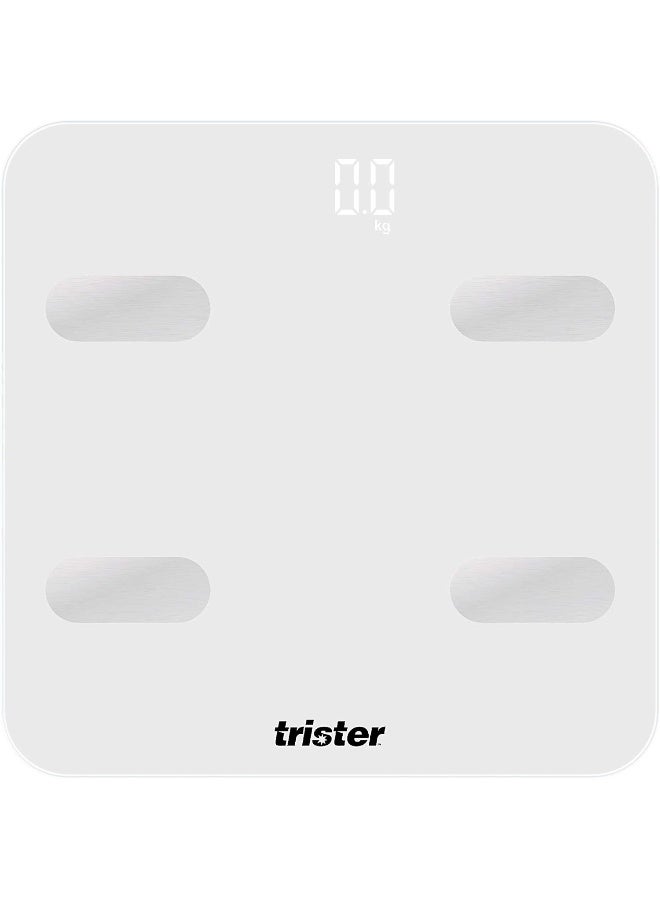 Trister Smart Body Muscle Bone Measuring BMI Scale | White 6mm Glass Platform | Help Keep Track Of Your Health & Progress | 4S- TS 430PS-B