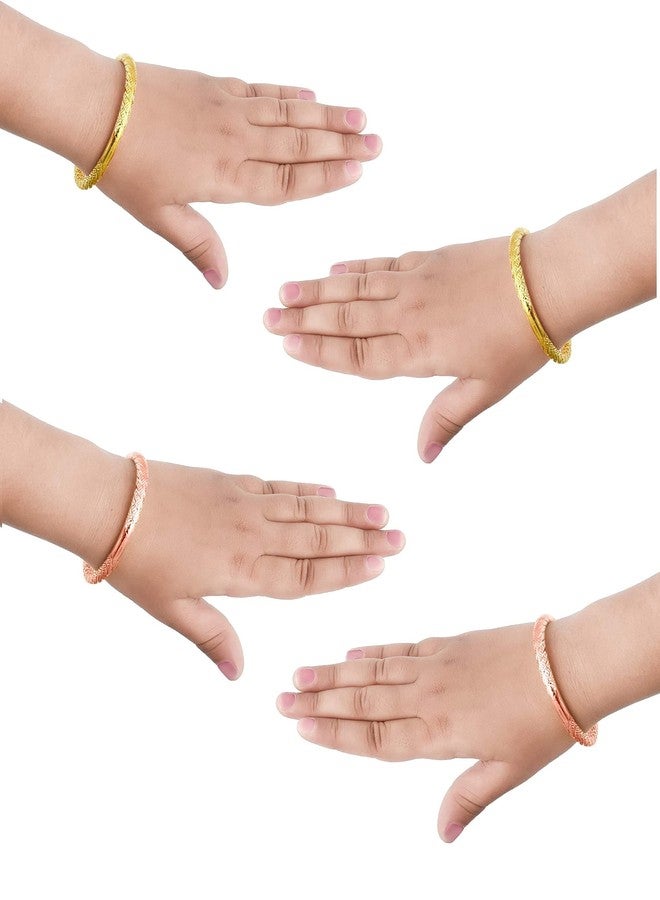 Morir 4 Pcs Gold/Copper Tone Plated Open Ended Easy Adjustable Kids Bangles Bracelets Nazariya Kids Jewelry Birthday Present for Baby Boys and Girls (0-1yrs) - Image 5