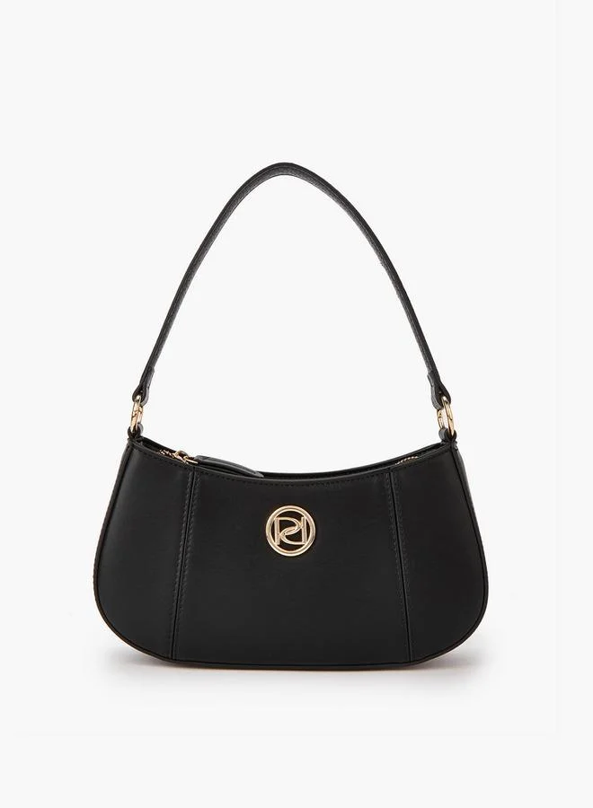Solid Shoulder Bag with Detachable Strap and Zip Closure