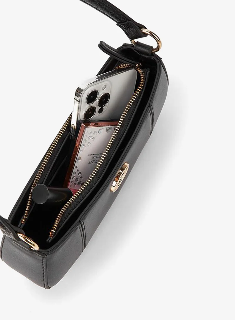 Paprika BLACK Solid Shoulder Bag with Detachable Strap and Zip Closure for Women | Best Price UAE