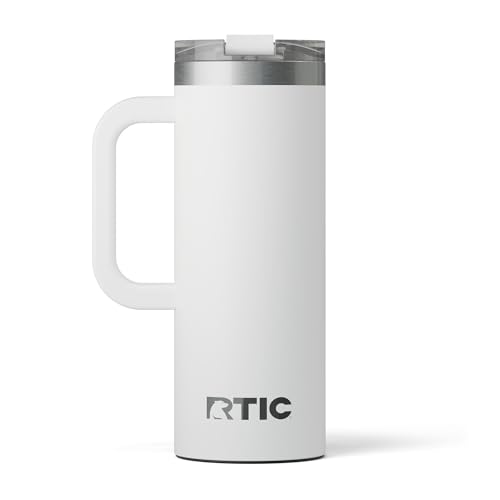 RTIC 20oz Road Trip Travel Mug with Lid and Handle Ceramic Lined Insulated Stainless Steel Metal Double Wall VacuumInsulation Portable Coffee Tea Cup for Hot and Cold Drink White - Image 1
