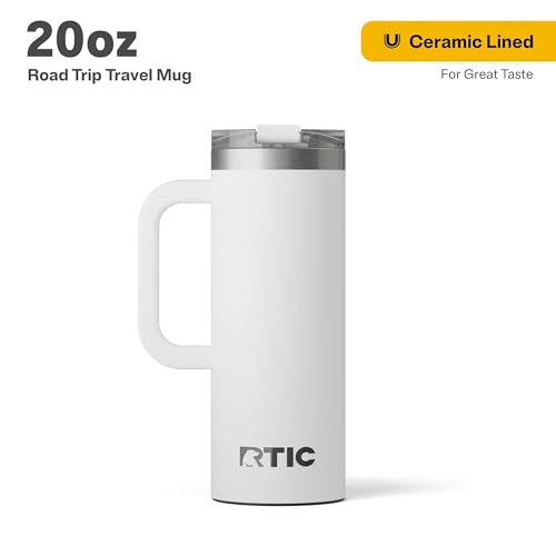 RTIC 20oz Road Trip Travel Mug with Lid and Handle Ceramic Lined Insulated Stainless Steel Metal Double Wall VacuumInsulation Portable Coffee Tea Cup for Hot and Cold Drink White - Image 3