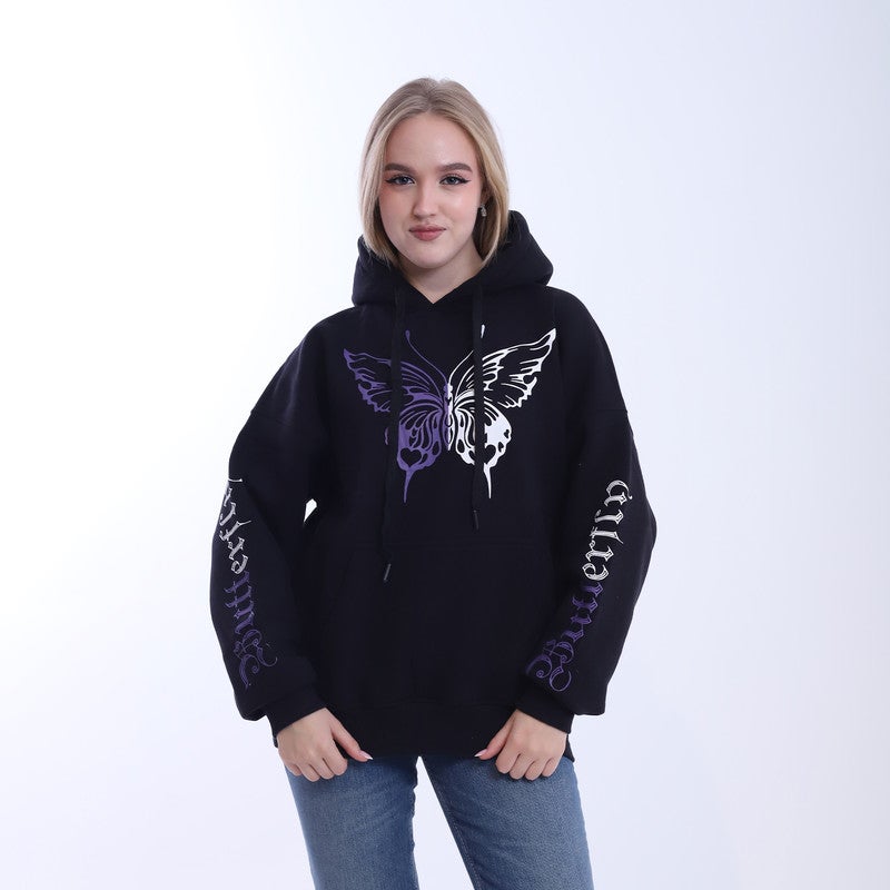 بيبو هودي نسائي مطبوع _اسود - Image 1