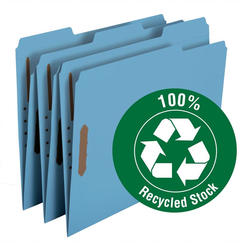 Smead 100% Recycled Fastener File Folder, 2 Fasteners, Reinforced 1/3-Cut Tab, Letter Size, Blue, 50 per Box (12041) - Image 4