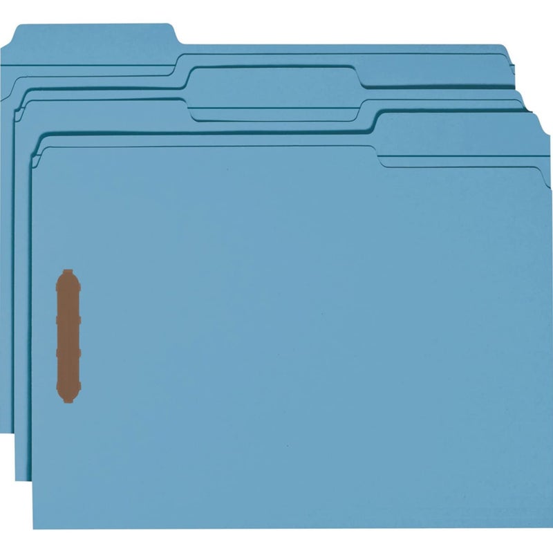 Smead 100% Recycled Fastener File Folder, 2 Fasteners, Reinforced 1/3-Cut Tab, Letter Size, Blue, 50 per Box (12041) - Image 1