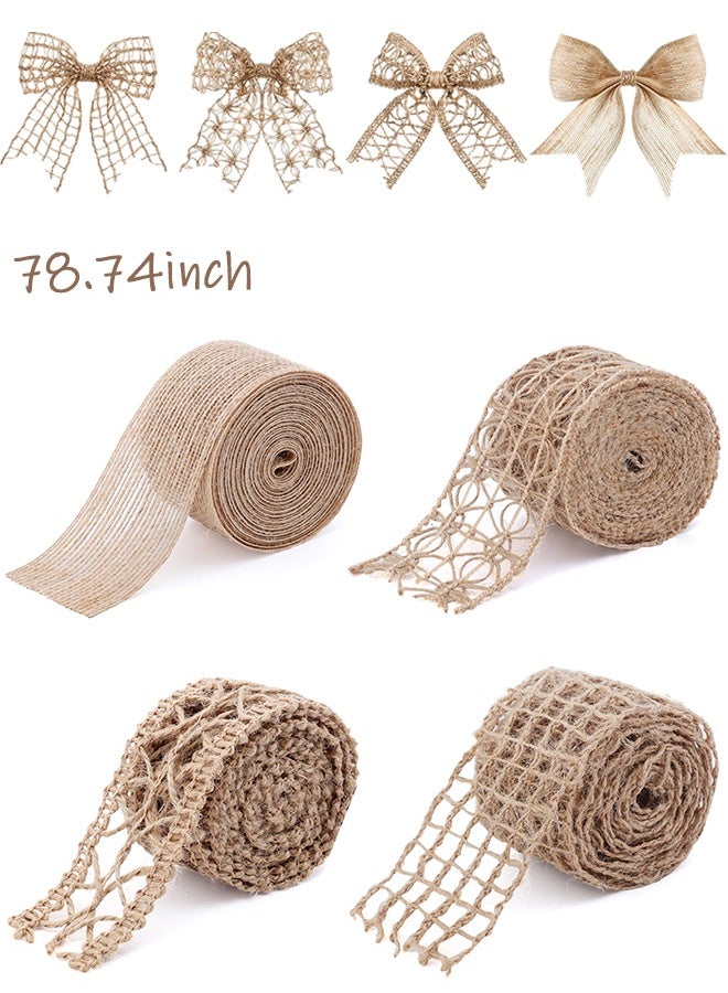 1 Pack 4 Rolls 1.5-1.8 Inch x 78 Inch Wired Natural Jute Burlap Lace Ribbon, Wrapping Ribbon for Crafts, Big Bows, Wedding Gift Wrapping, Rustic Outdoor Decoration, Wreath, Holiday Party & DIY Home Decor - Image 1