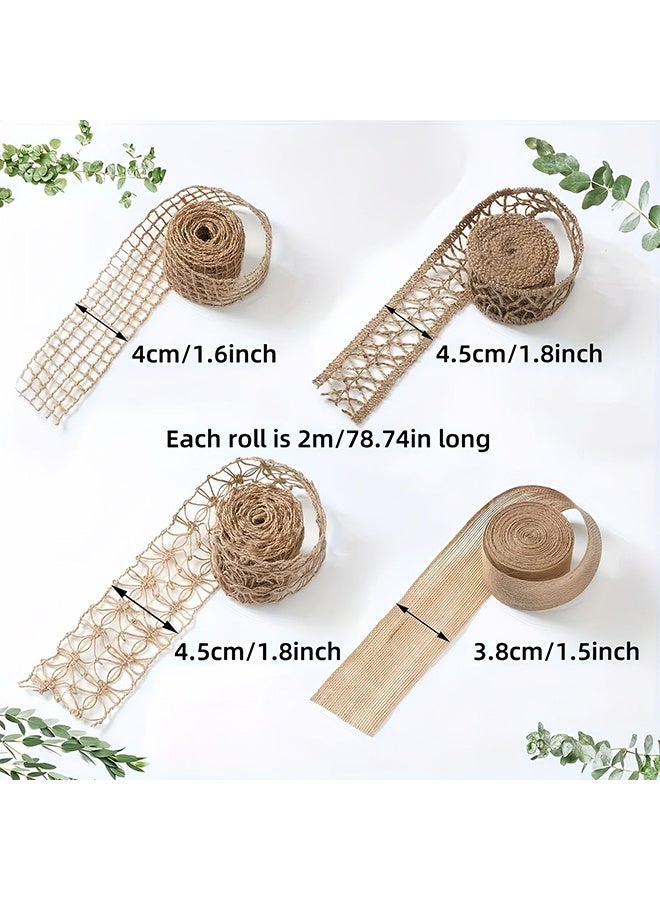 1 Pack 4 Rolls 1.5-1.8 Inch x 78 Inch Wired Natural Jute Burlap Lace Ribbon, Wrapping Ribbon for Crafts, Big Bows, Wedding Gift Wrapping, Rustic Outdoor Decoration, Wreath, Holiday Party & DIY Home Decor - Image 2