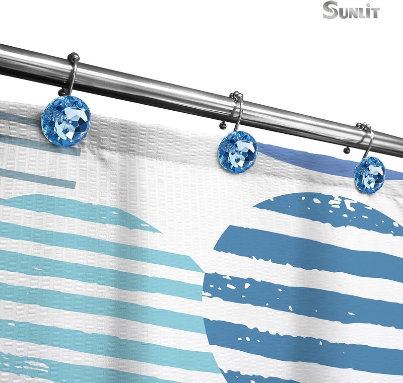 Sunlit Luxury Design Round Blue Diamond Crystal Gem Bling with Glide Balls Shower Curtain Hooks, Rust Proof Metal Rhinestones Glam Shower Curtain Rings-12 Pack - Image 4