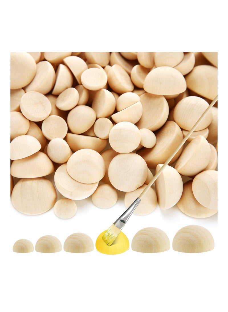 NIBEMINENT 300 Pieces Natural Half Wooden Balls, Crafts Balls for Paint DIY Home Decor Projects Arts, Unfinished Wood Mini Hemisphere Kids 6 Sizes - Image 1
