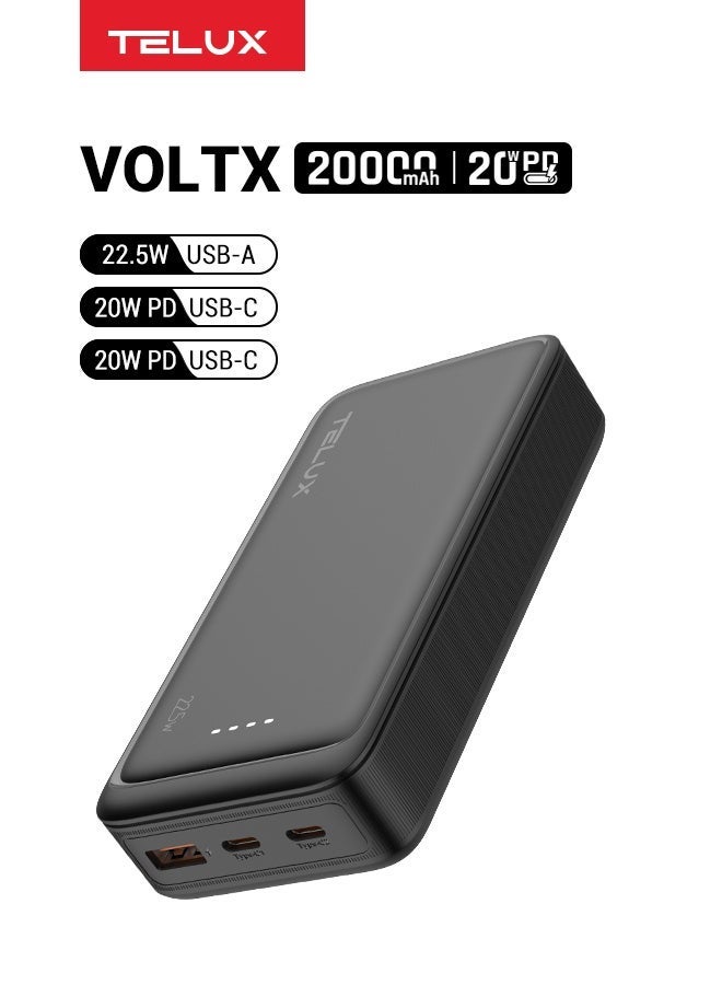 تيلكس بطارية متنقلة بسعة 20000 مللي أمبير، شحن سريع بقوة شاحن جيب بتقنية PD مزود بمنفذي USB-C و USB-A، بطارية آمنة وصغيرة الحجم وقابلة للحمل - Image 1